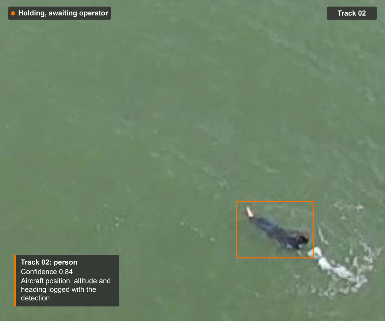 ALFRED operator view: aircraft holding over the detection, awaiting the operator